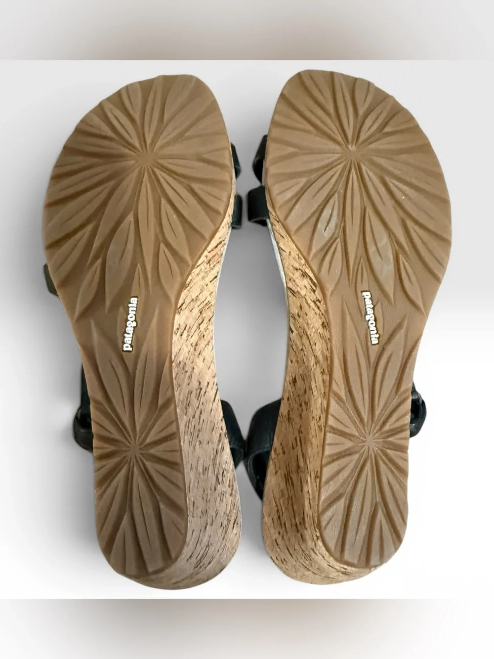 Patagonia Black Leather Cork Wedge Sandals Size 9.5